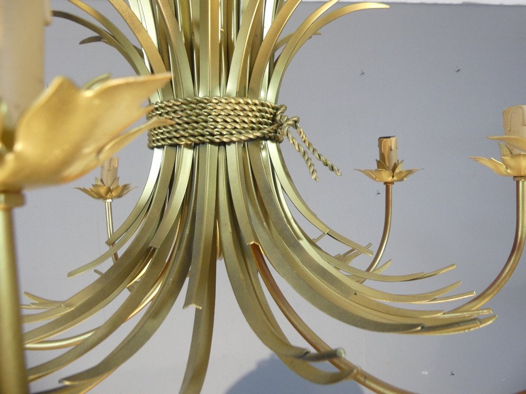 Lustre épis De Blé En Métal Doré à 8 Lumières, Style Coco Chanel, Vers 1980-photo-3