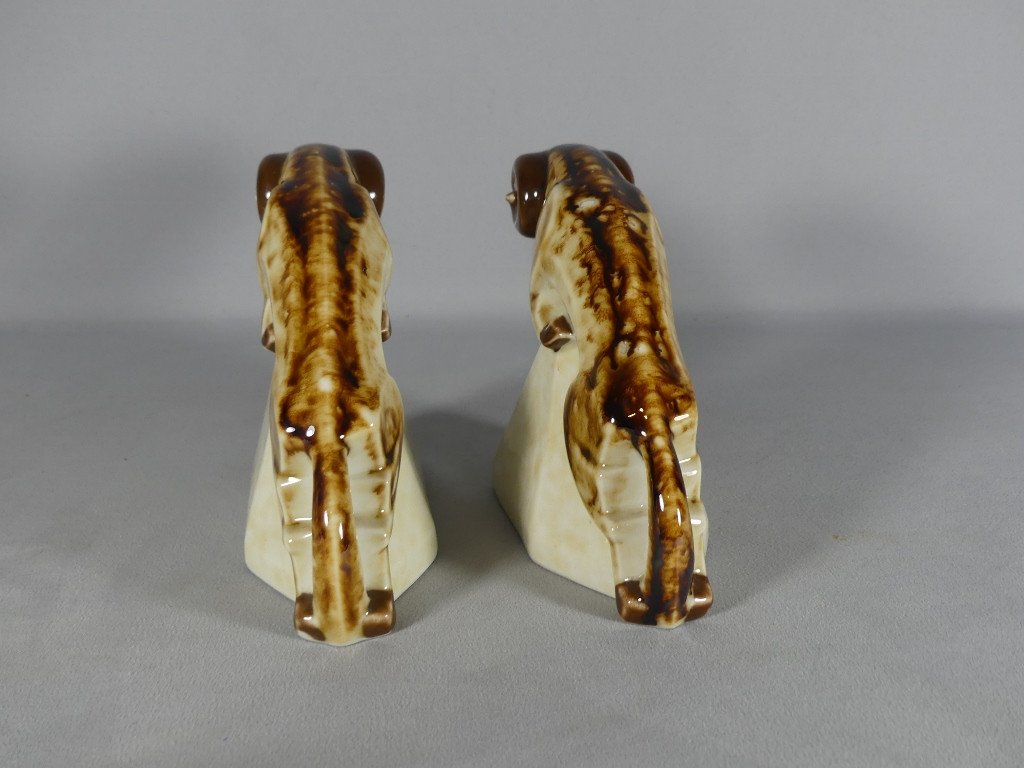 Camille Tharaud Limoges, Pair Of Art Deco Porcelain Rams Bookends-photo-7