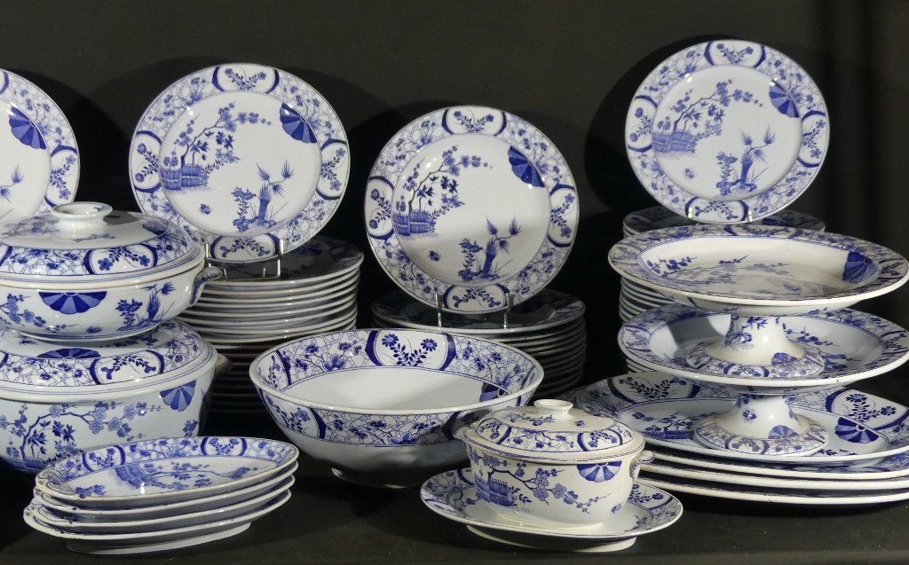 Japon Creil Et Montereau, Complet Service 97 Pi&egrave;ces Pour 12 Personnes En Fa&iuml;ence, Monet Giverny-photo-3