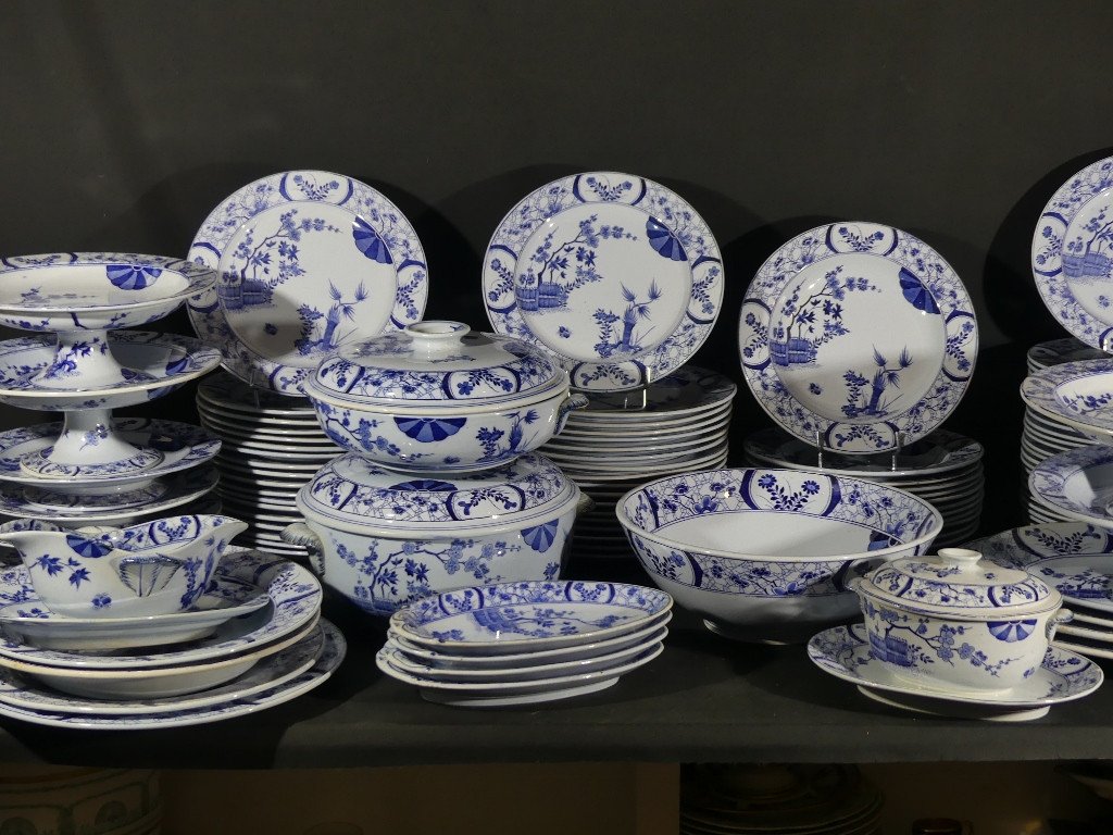 Japon Creil Et Montereau, Complet Service 97 Pi&egrave;ces Pour 12 Personnes En Fa&iuml;ence, Monet Giverny-photo-4