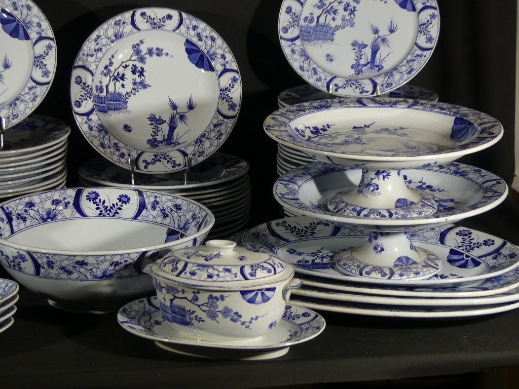 Japon Creil Et Montereau, Complet Service 97 Pi&egrave;ces Pour 12 Personnes En Fa&iuml;ence, Monet Giverny-photo-3
