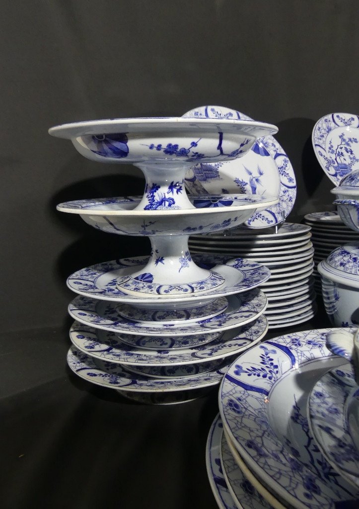 Japon Creil Et Montereau, Complet Service 97 Pi&egrave;ces Pour 12 Personnes En Fa&iuml;ence, Monet Giverny-photo-5