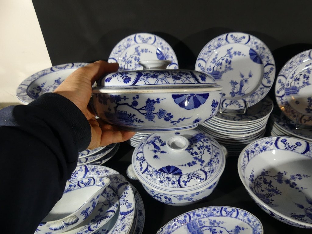 Japon Creil Et Montereau, Complet Service 97 Pi&egrave;ces Pour 12 Personnes En Fa&iuml;ence, Monet Giverny-photo-6