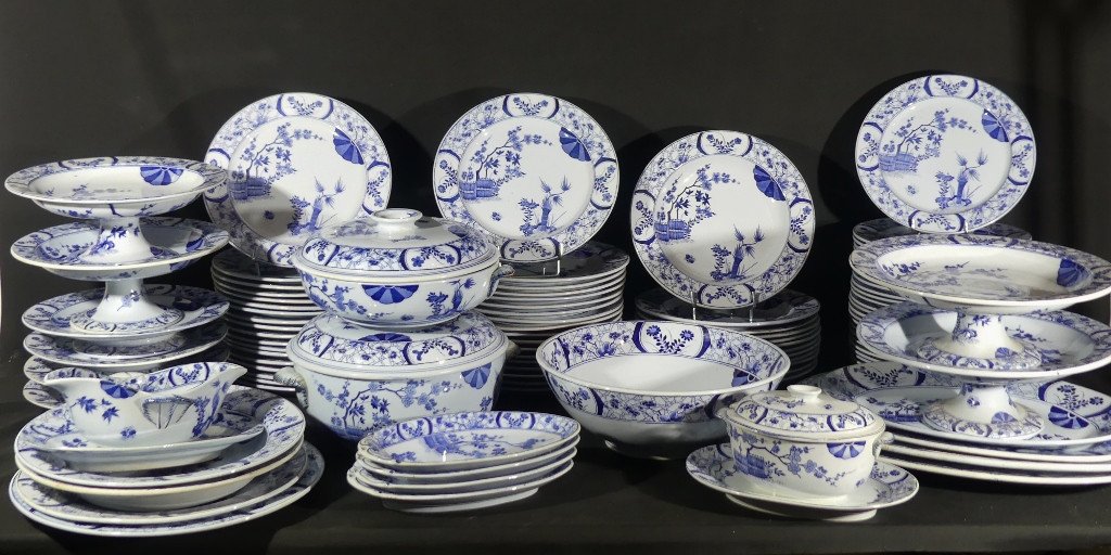 Japon Creil Et Montereau, Complet Service 97 Pi&egrave;ces Pour 12 Personnes En Fa&iuml;ence, Monet Giverny