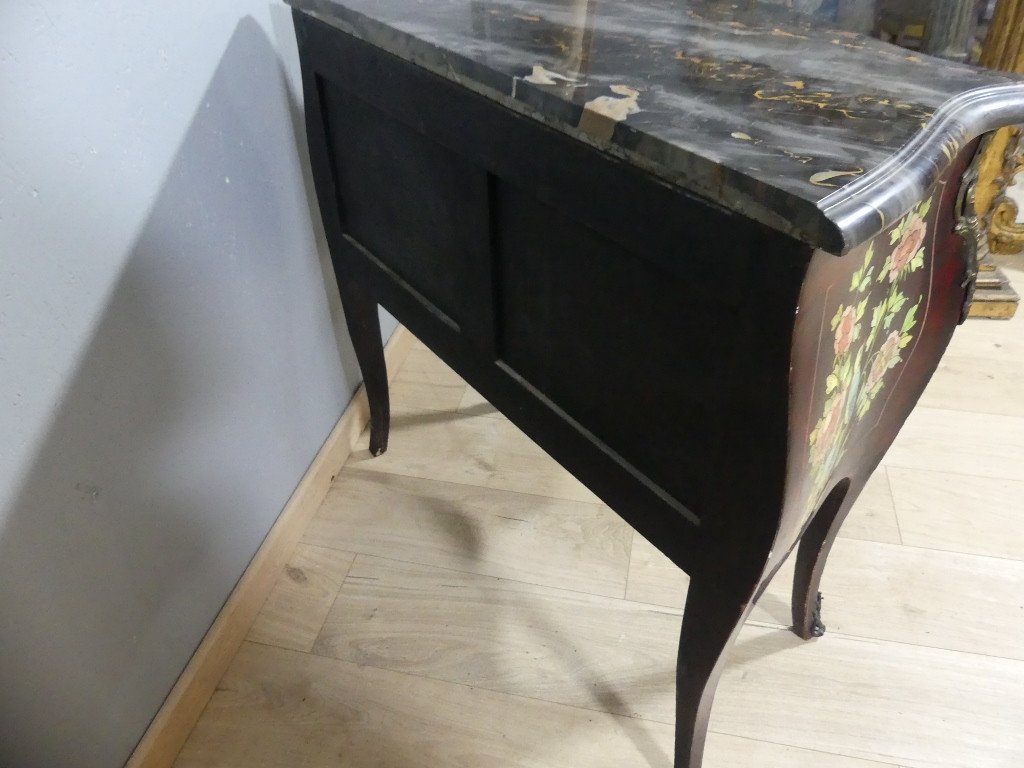 Louis XV Style Sauteuse Chest Of Drawers In Chinese Lacquer, Early 20th Century-photo-8