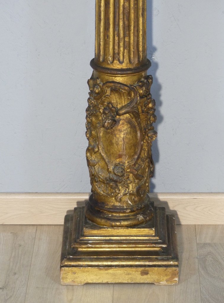 Colonne De Pr&eacute;sentation En Bois Dor&eacute; Chapiteau Corinthien, &eacute;poque XVIII &egrave;me Si&egrave;cle-photo-2
