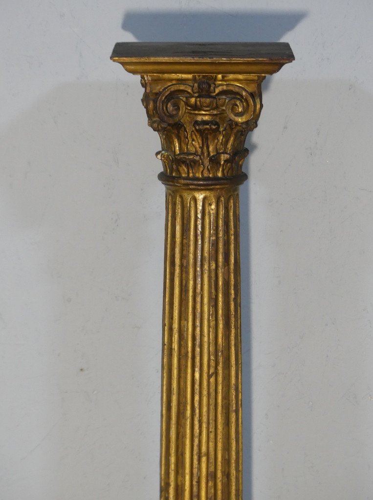 Colonne De Pr&eacute;sentation En Bois Dor&eacute; Chapiteau Corinthien, &eacute;poque XVIII &egrave;me Si&egrave;cle-photo-3
