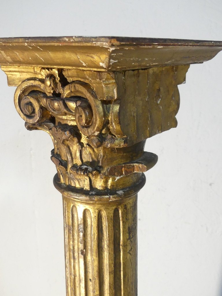 Colonne De Pr&eacute;sentation En Bois Dor&eacute; Chapiteau Corinthien, &eacute;poque XVIII &egrave;me Si&egrave;cle-photo-2
