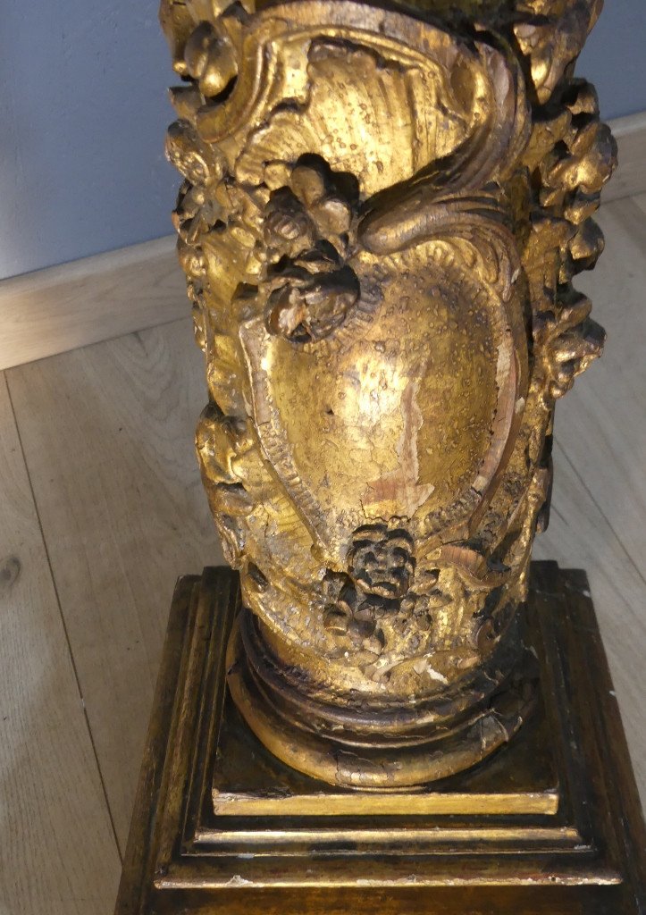 Colonne De Pr&eacute;sentation En Bois Dor&eacute; Chapiteau Corinthien, &eacute;poque XVIII &egrave;me Si&egrave;cle-photo-3