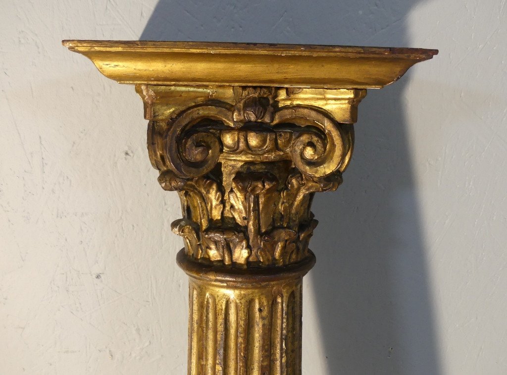 Colonne De Pr&eacute;sentation En Bois Dor&eacute; Chapiteau Corinthien, &eacute;poque XVIII &egrave;me Si&egrave;cle-photo-6