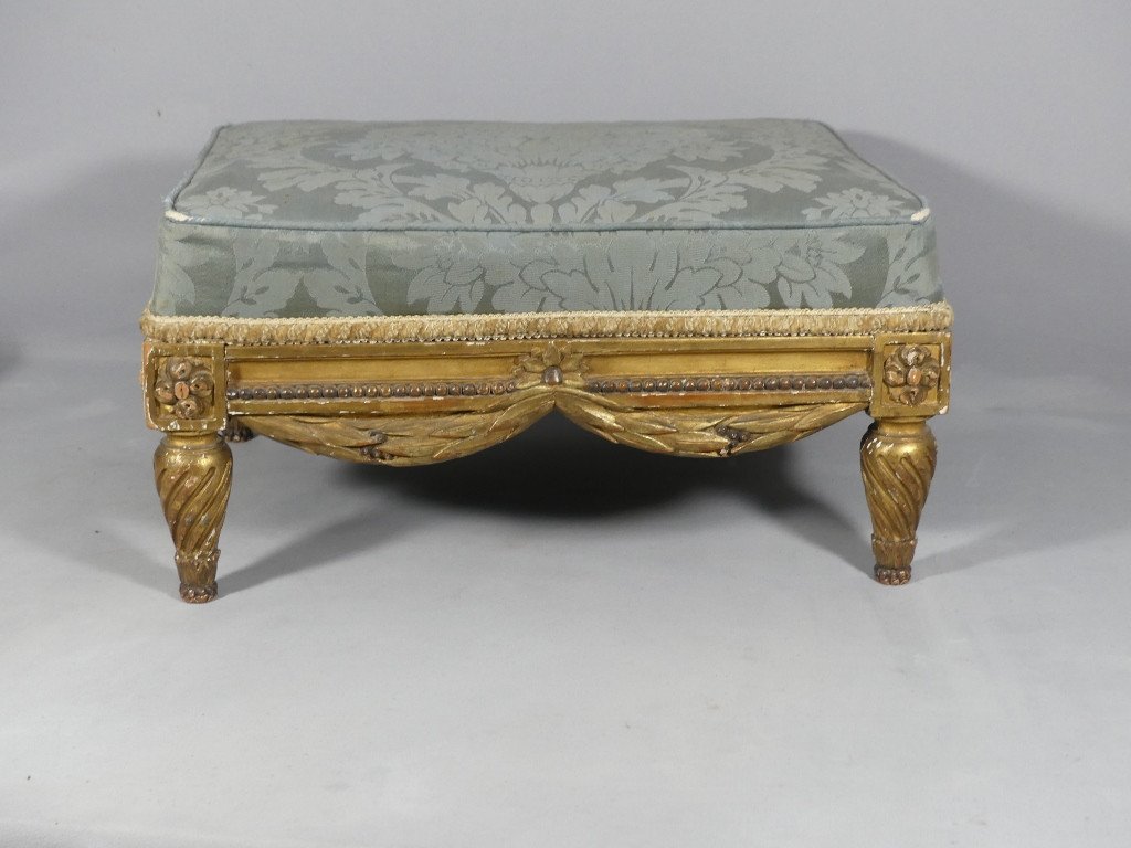 Tabouret De Pied De Style Louis XVI En Bois Sculpt&eacute; Dor&eacute;, &eacute;poque XIX &egrave;me-photo-2