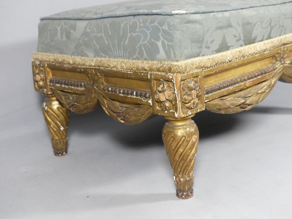 Tabouret De Pied De Style Louis XVI En Bois Sculpt&eacute; Dor&eacute;, &eacute;poque XIX &egrave;me-photo-3