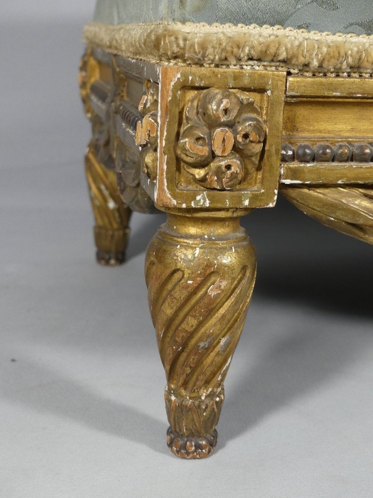 Tabouret De Pied De Style Louis XVI En Bois Sculpt&eacute; Dor&eacute;, &eacute;poque XIX &egrave;me-photo-4