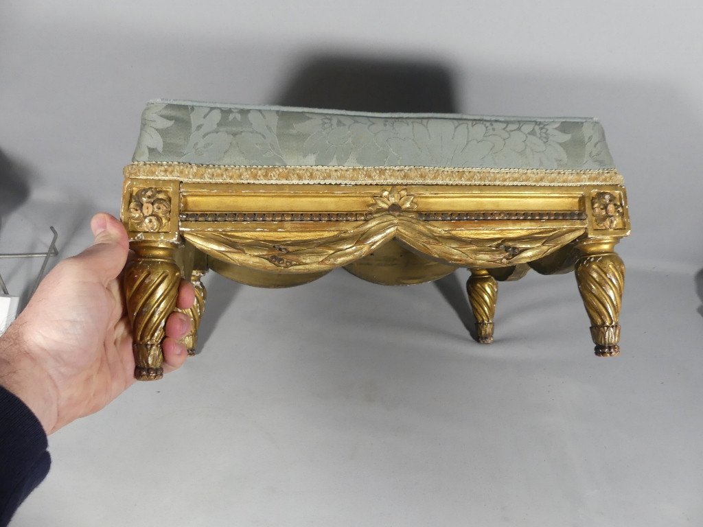 Tabouret De Pied De Style Louis XVI En Bois Sculpt&eacute; Dor&eacute;, &eacute;poque XIX &egrave;me-photo-2