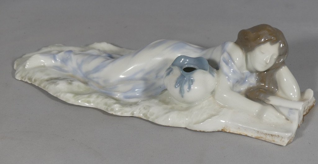 Antonio Faleri, La Liseuse,  Statuette En Porcelaine De Limoges époque Art Nouveau