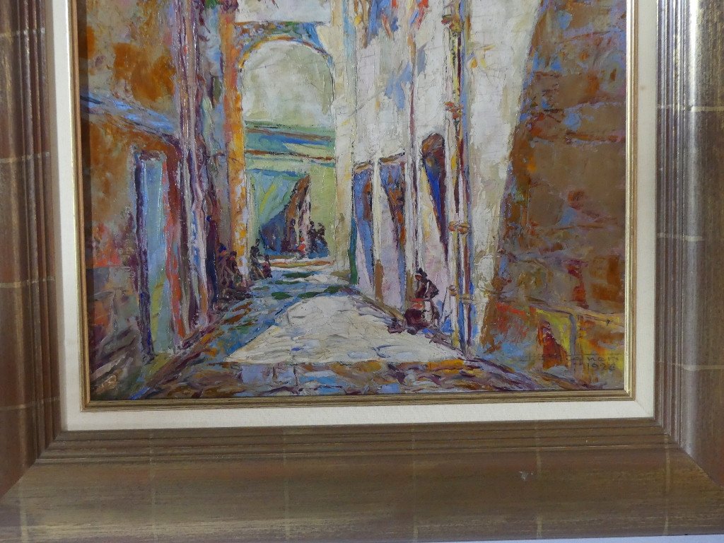 Hermann Wagner, Southern Alley With Laundry At The Windows, Oil Painting On Canvas Dated 1926-photo-1