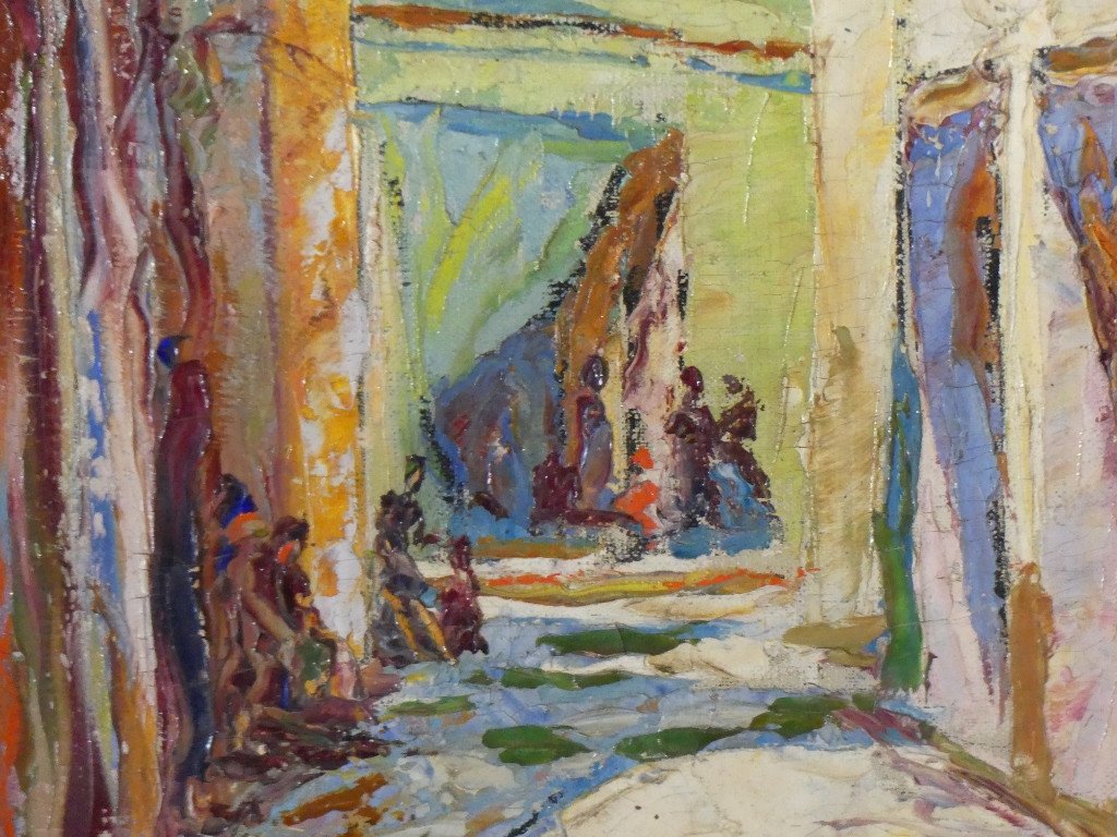Hermann Wagner, Southern Alley With Laundry At The Windows, Oil Painting On Canvas Dated 1926-photo-5