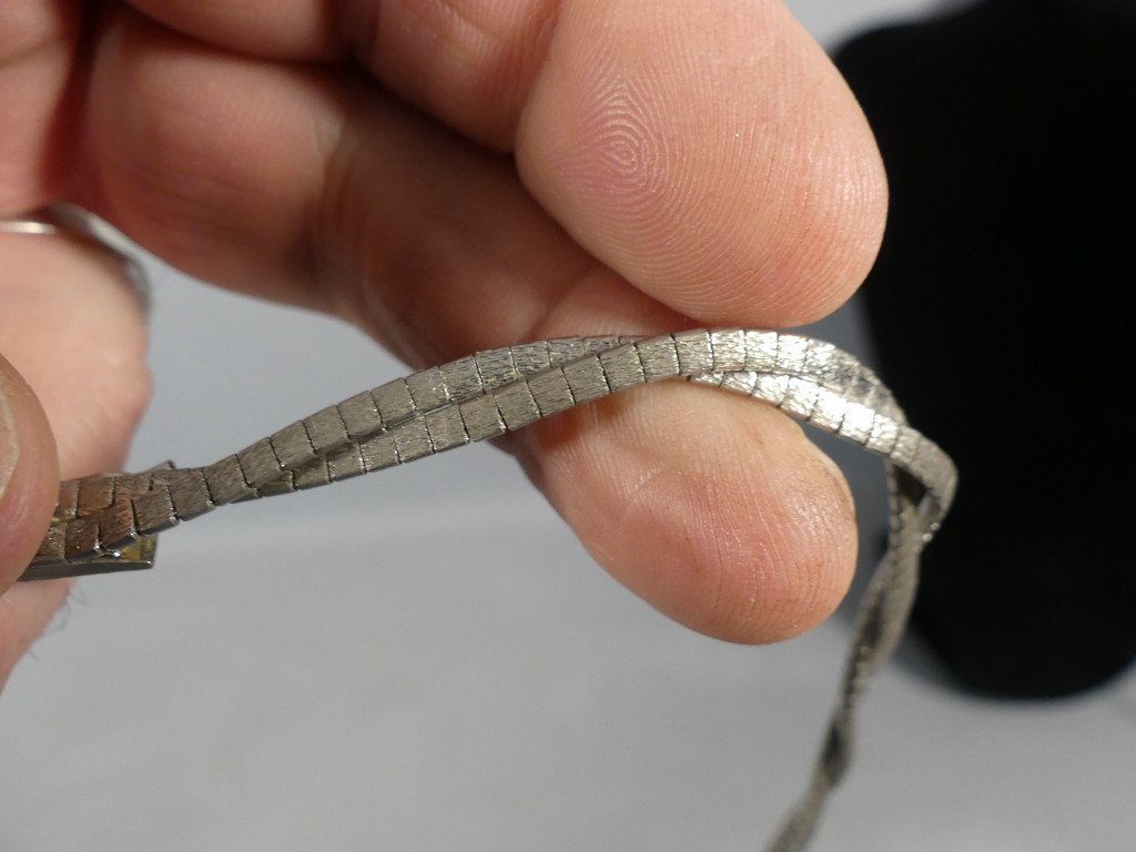 Collier Vintage De Femme En Argent Massif Double Maille Articulée, époque 1980-photo-1
