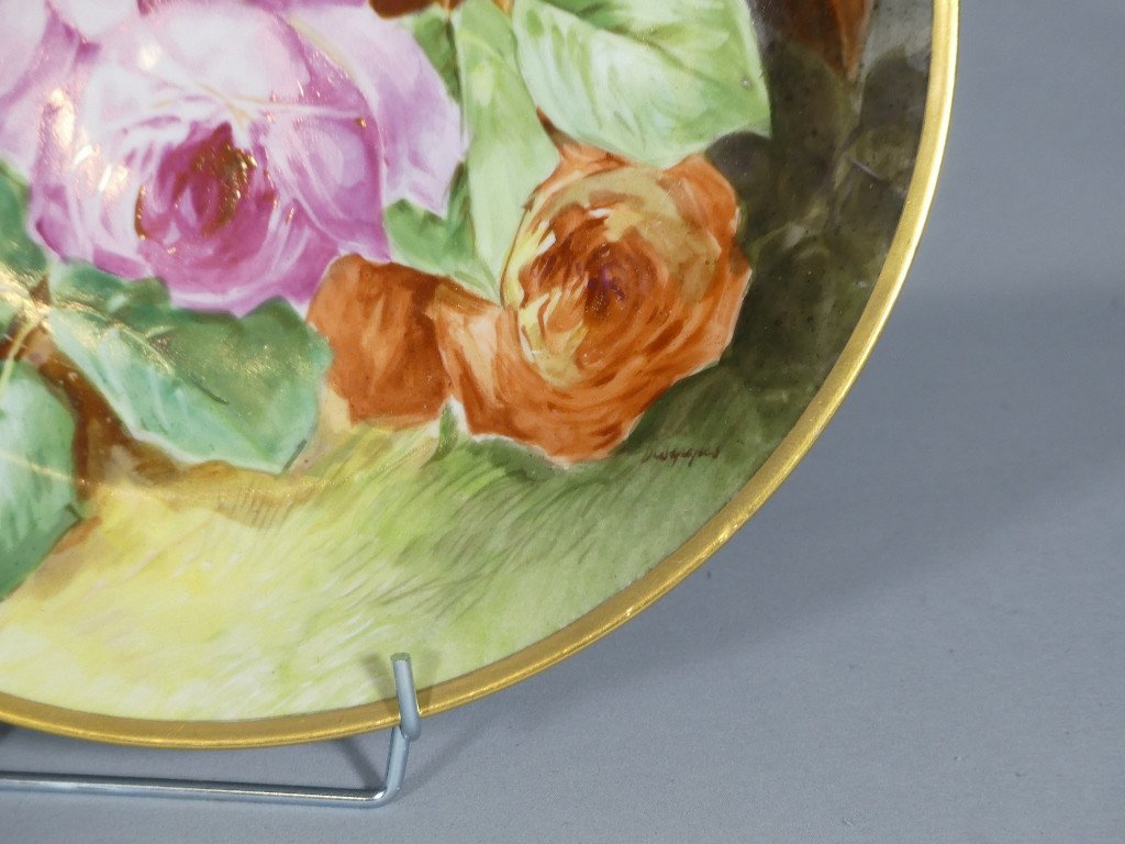 Les Roses, Pair Of Decorative Limoges Porcelain Dishes By Desgropes-photo-3