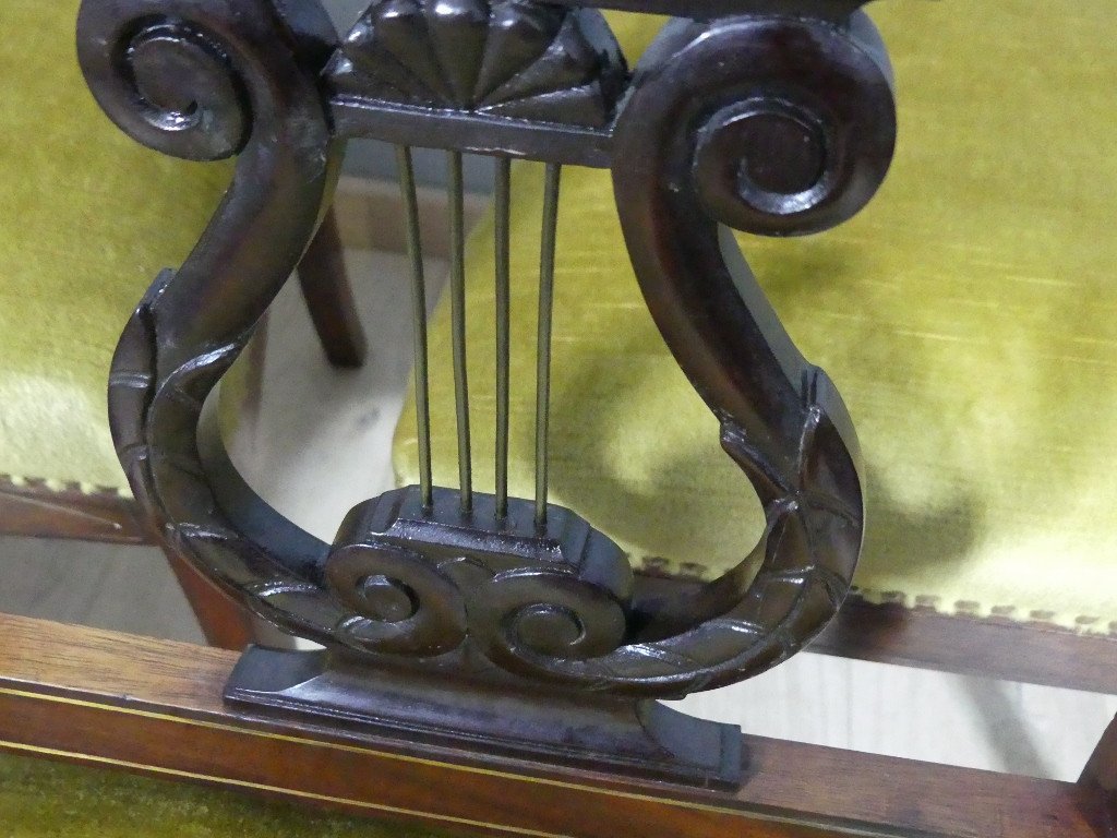 6 Empire Style Lyre Chairs In Mahogany, Late 19th Century-photo-6