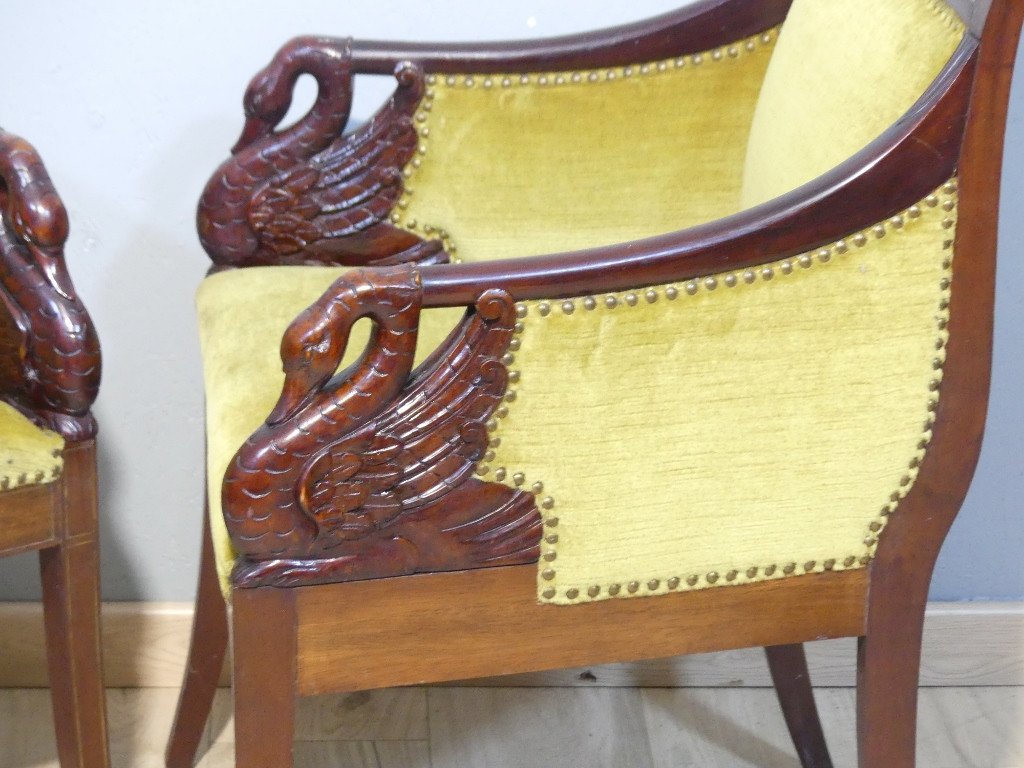 Pair Of Empire Style Mahogany Swan Armchairs, Late 19th Century-photo-4