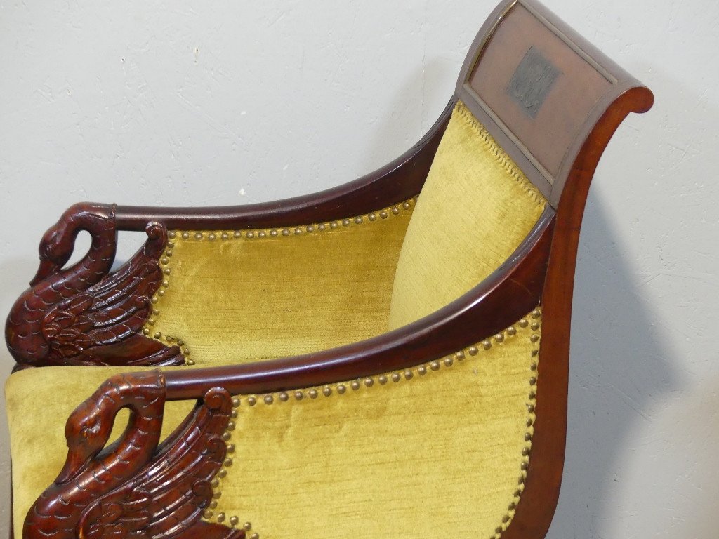 Pair Of Empire Style Mahogany Swan Armchairs, Late 19th Century-photo-1