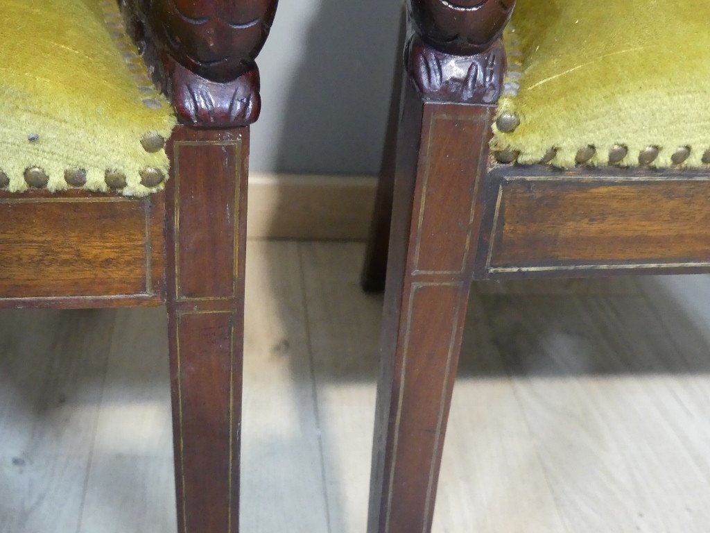 Pair Of Empire Style Mahogany Swan Armchairs, Late 19th Century-photo-6