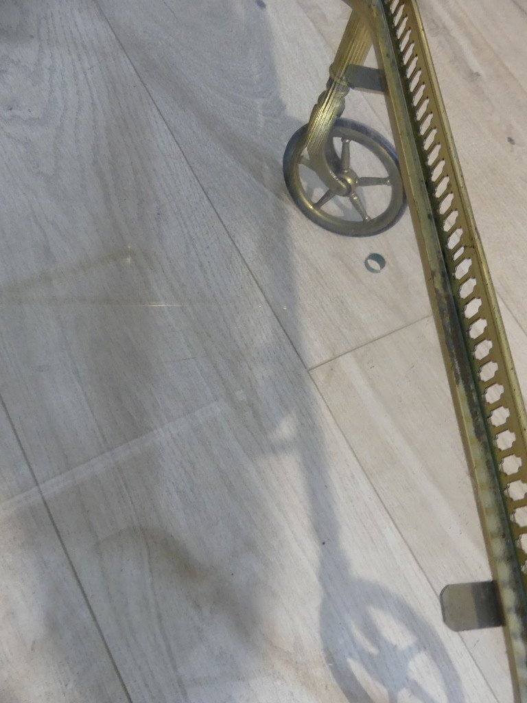 Trolley, Serving Table, Rolling Bar In Brass And Glass, Jansen, Baguès, 1960s Period-photo-4