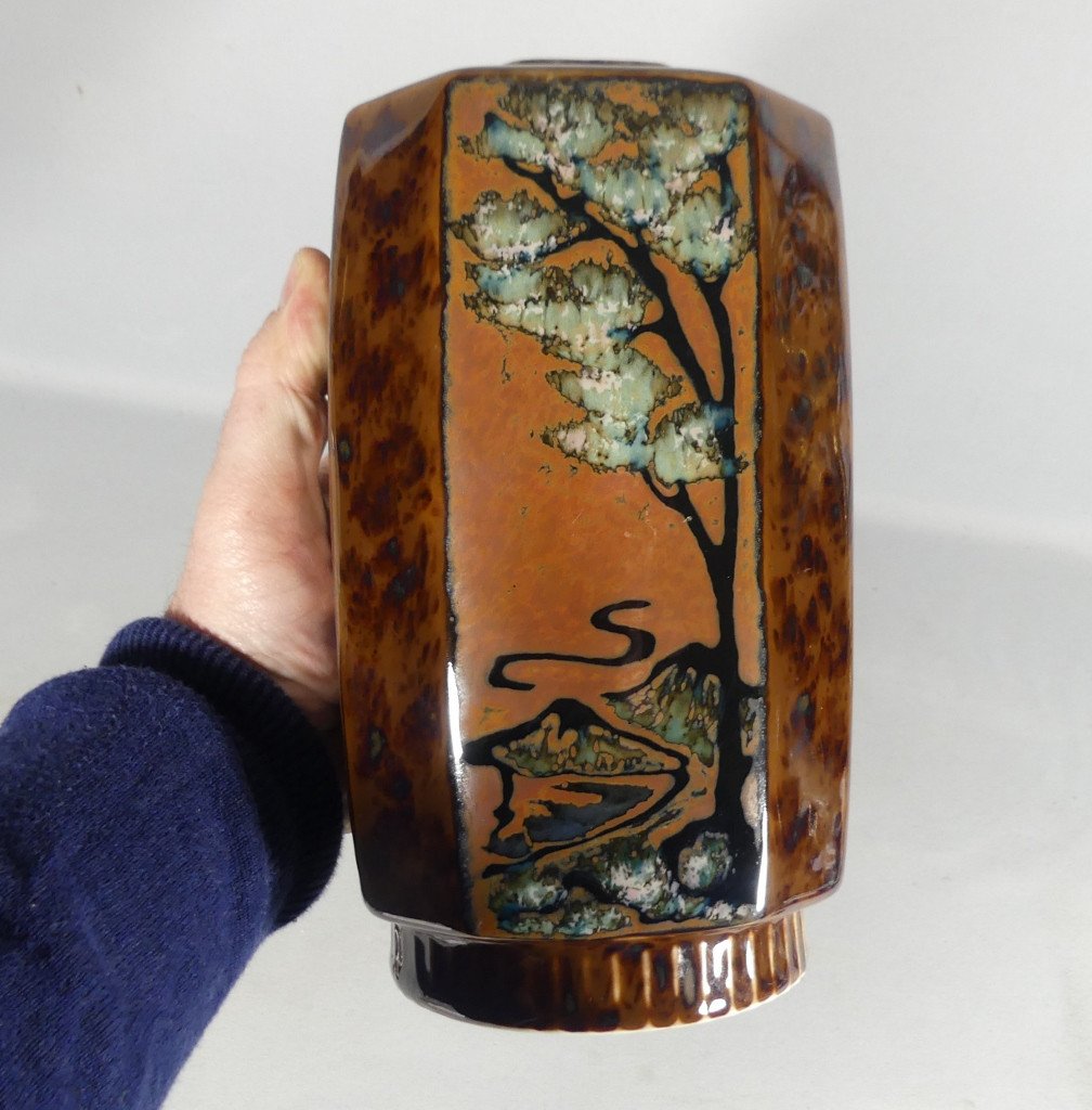 Camille Tharaud Limoges, Japanese Covered Vase Called Werther Pot Art Deco Porcelain-photo-3