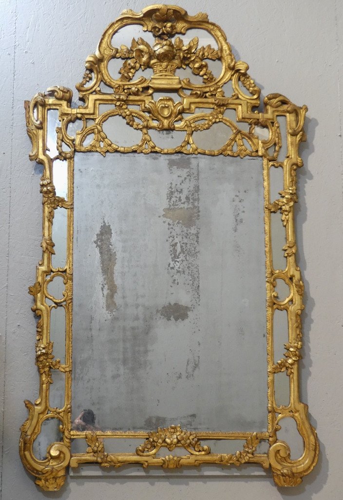 Grand Miroir Proven&ccedil;al &agrave; Parcloses En Bois Sculpt&eacute; Dor&eacute; &eacute;poque Louis XVI, Fin XVIII &egrave;me Si&egrave;cle