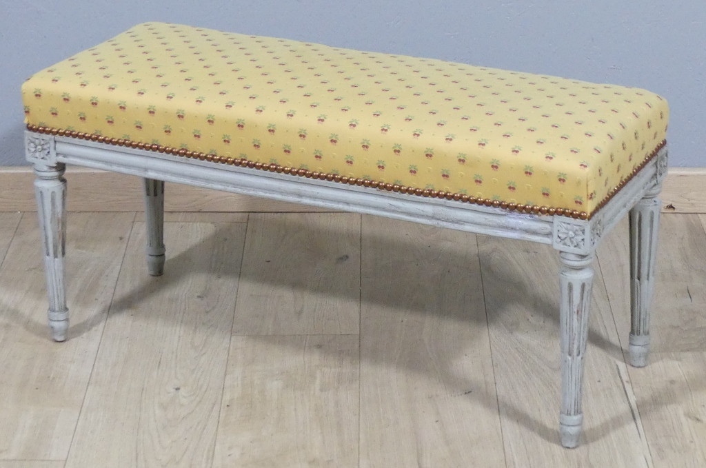 Bout De Lit, Banquette De Piano d&#039;&eacute;poque Louis XVI En Bois Peint Gris, XVIII &egrave;me