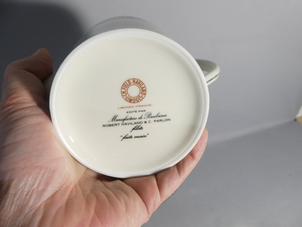 Haviland Limoges, Versailles Pattern Biscuit And Gold Inlay, 12 Person Coffee Service-photo-6