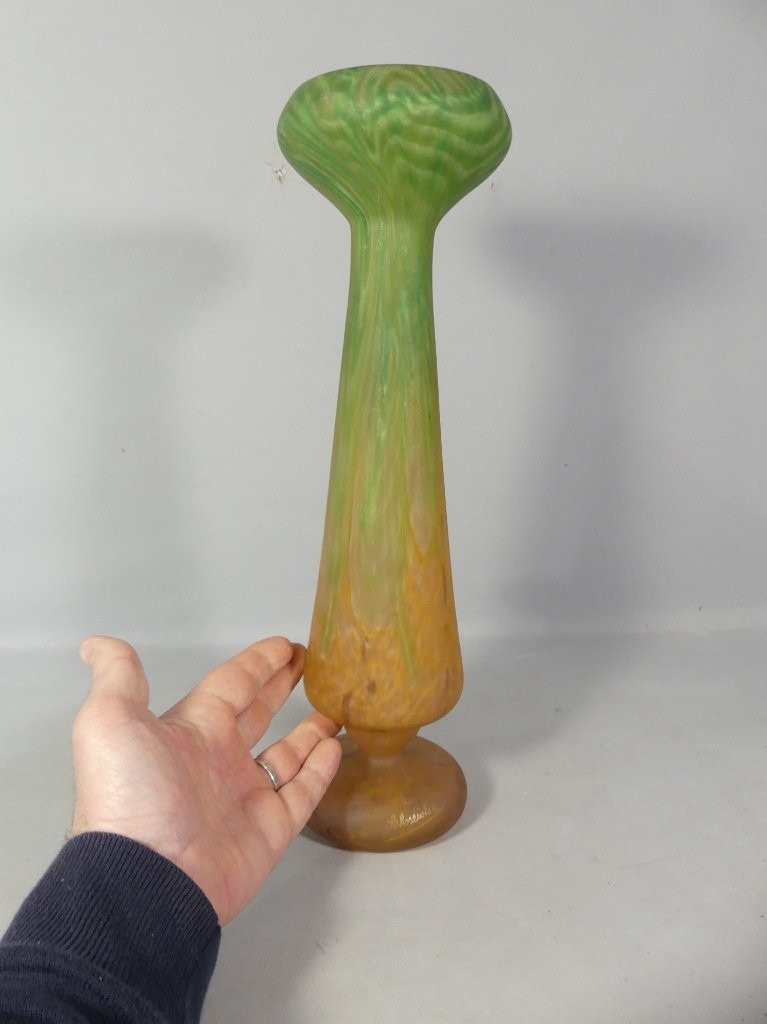 Charles Schneider, Grand Vase En Verre Marmor&eacute;en, &eacute;poque Vers 1930-photo-2