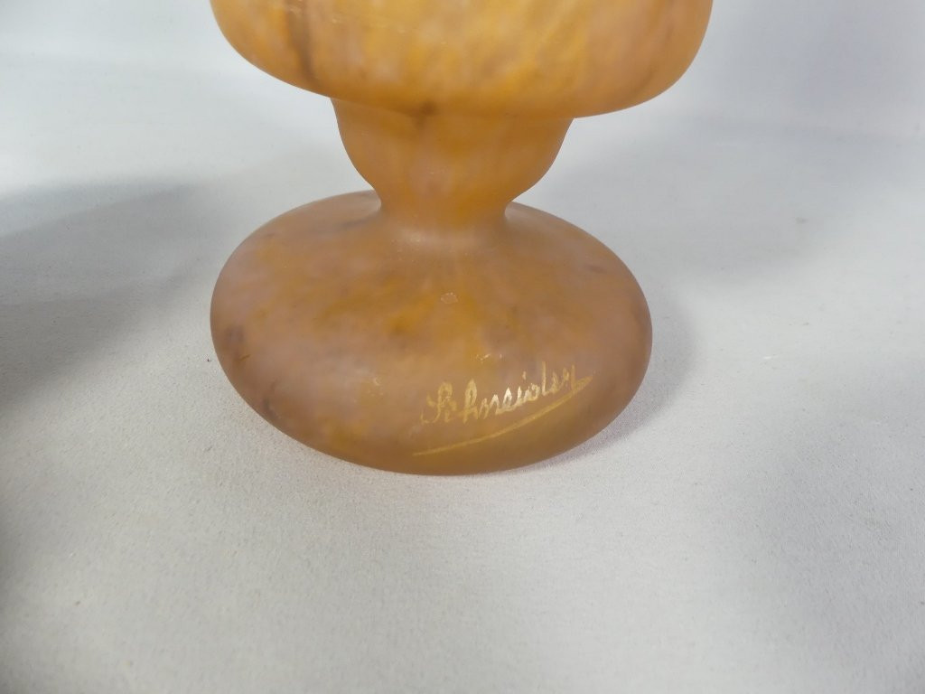 Charles Schneider, Grand Vase En Verre Marmor&eacute;en, &eacute;poque Vers 1930-photo-3