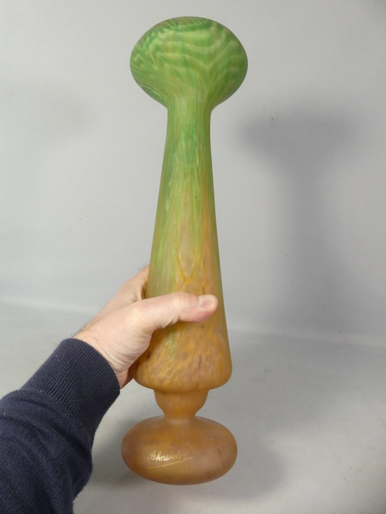 Charles Schneider, Grand Vase En Verre Marmor&eacute;en, &eacute;poque Vers 1930-photo-2