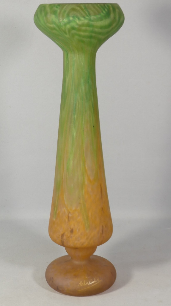 Charles Schneider, Grand Vase En Verre Marmor&eacute;en, &eacute;poque Vers 1930