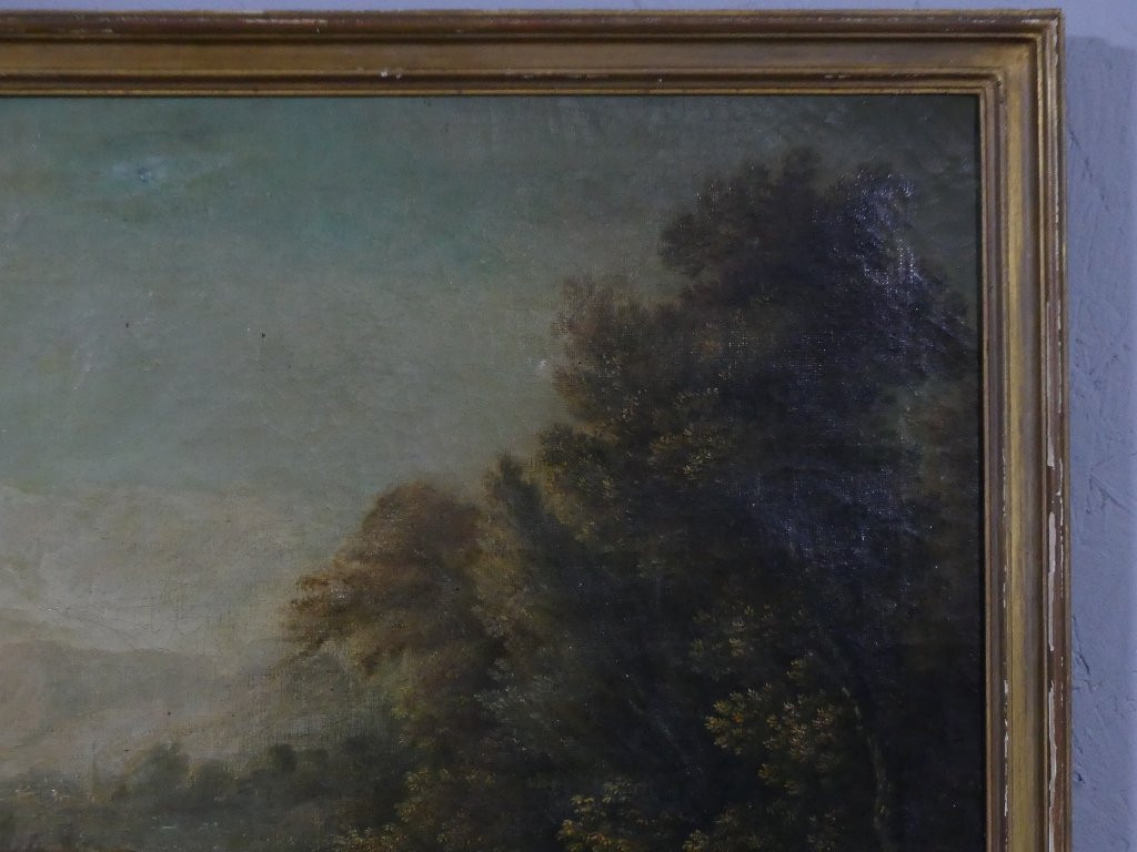 Paysage Italien, Tableau Huile Sur Toile &eacute;poque XVIII &egrave;me &agrave; Restaurer-photo-2