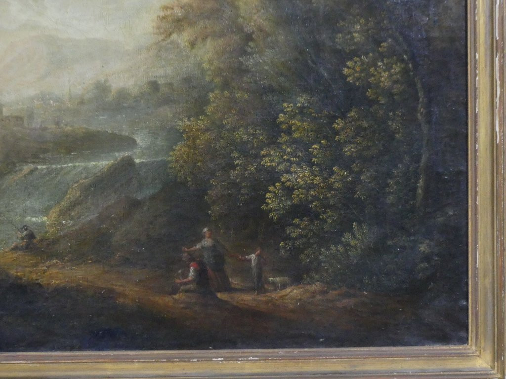 Paysage Italien, Tableau Huile Sur Toile &eacute;poque XVIII &egrave;me &agrave; Restaurer-photo-3