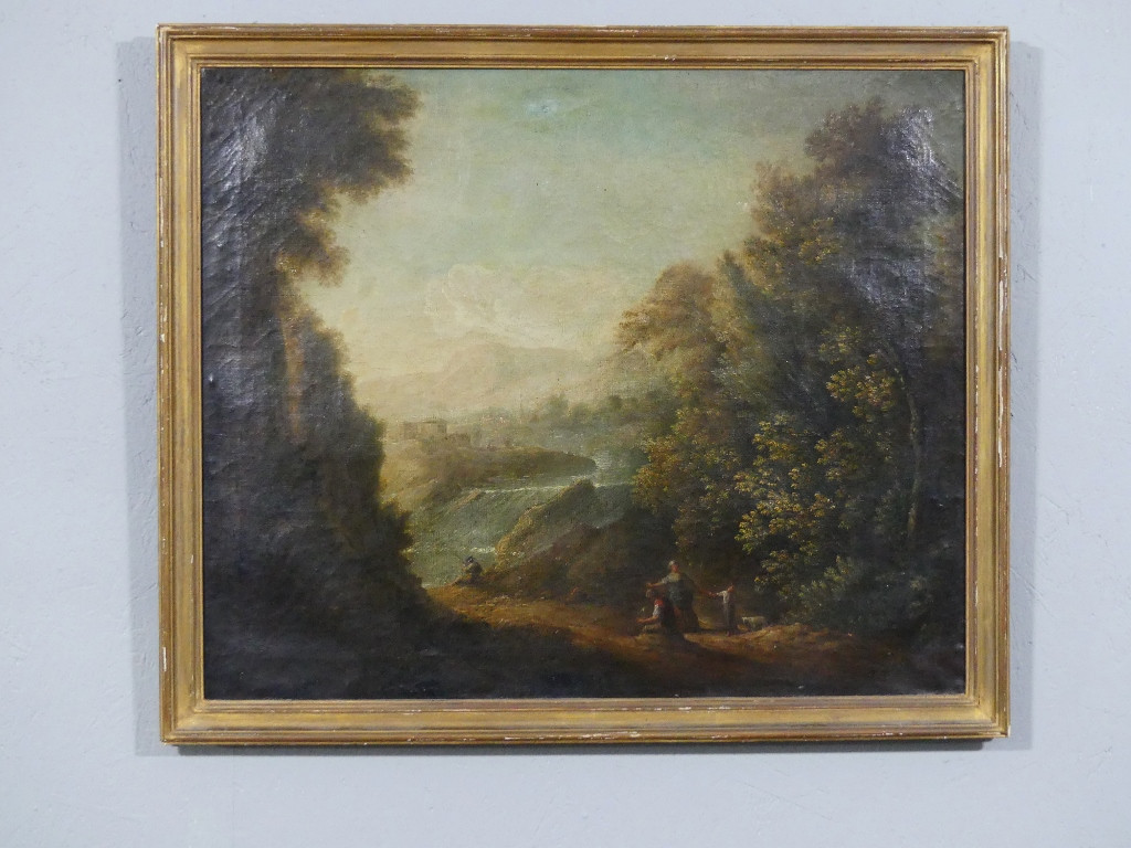 Paysage Italien, Tableau Huile Sur Toile &eacute;poque XVIII &egrave;me &agrave; Restaurer