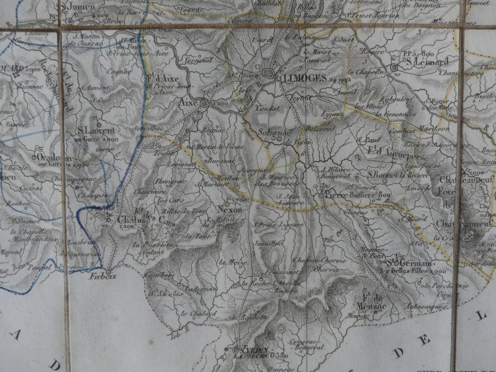 Framed Map Of 1825, Haute Vienne Department 87 -photo-2