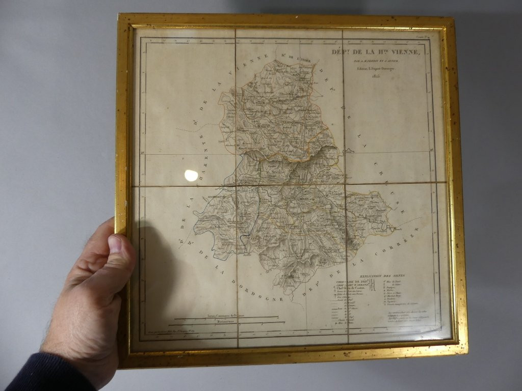 Framed Map Of 1825, Haute Vienne Department 87 -photo-6