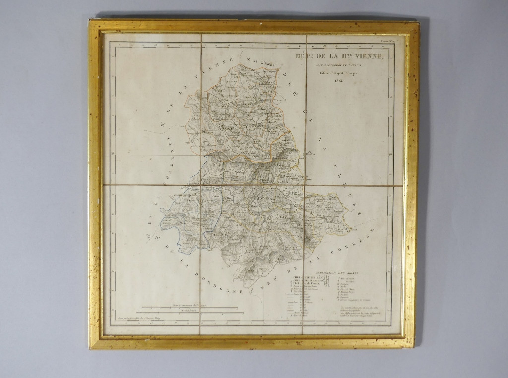 Framed Map Of 1825, Haute Vienne Department 87 