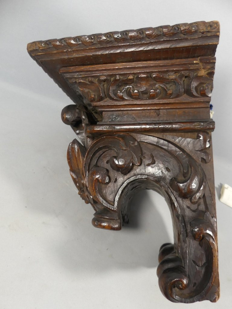 18th Century Carved Oak Wall Console With Cherub-photo-8