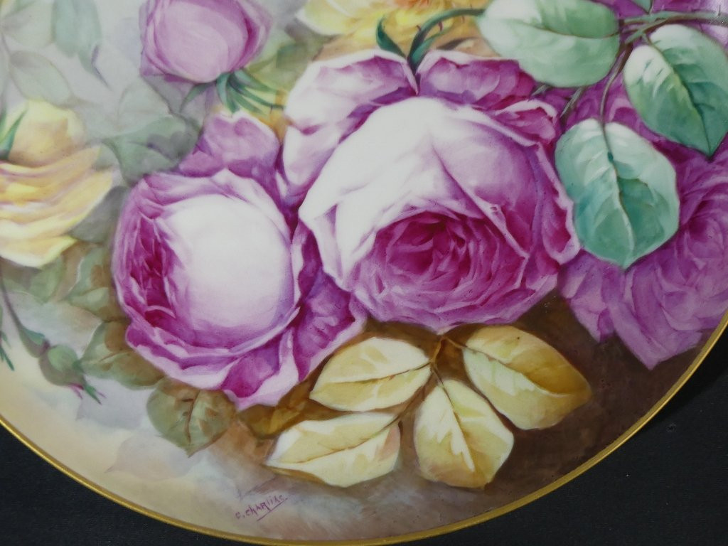 Les Roses, Decorative Dish In Limoges Porcelain Decorated By Charliac, 1900s-photo-2