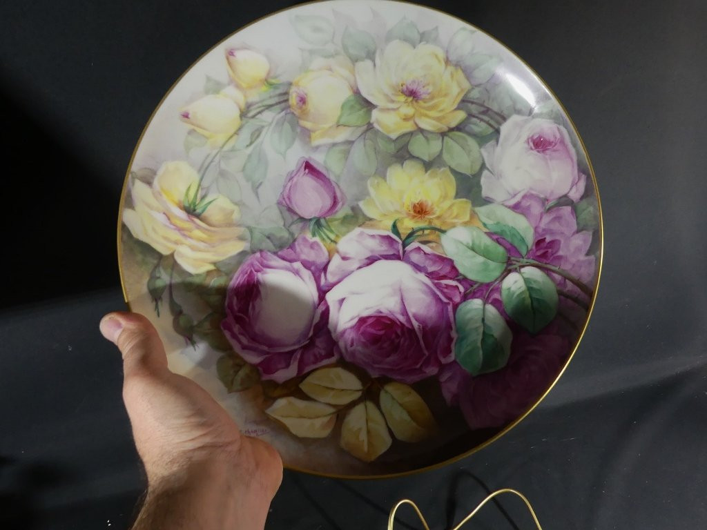 Les Roses, Decorative Dish In Limoges Porcelain Decorated By Charliac, 1900s-photo-4