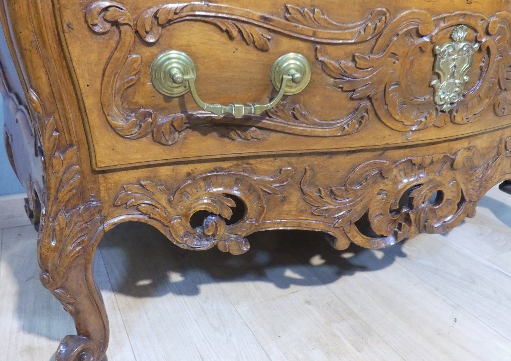 Provençal Chest Of Drawers From Nîmes In Carved Walnut, Regency Period, Early 18th Century-photo-4
