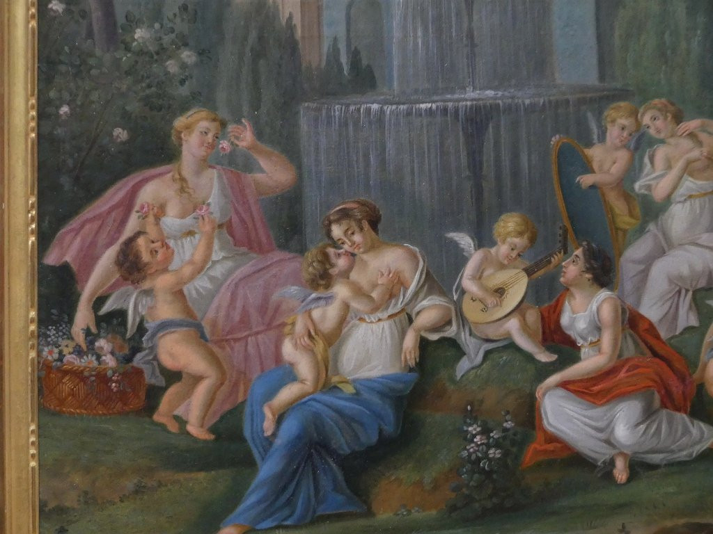 Neoclassical Trumeau, Scene With Nymphs And Cherubs, 19th Century-photo-6