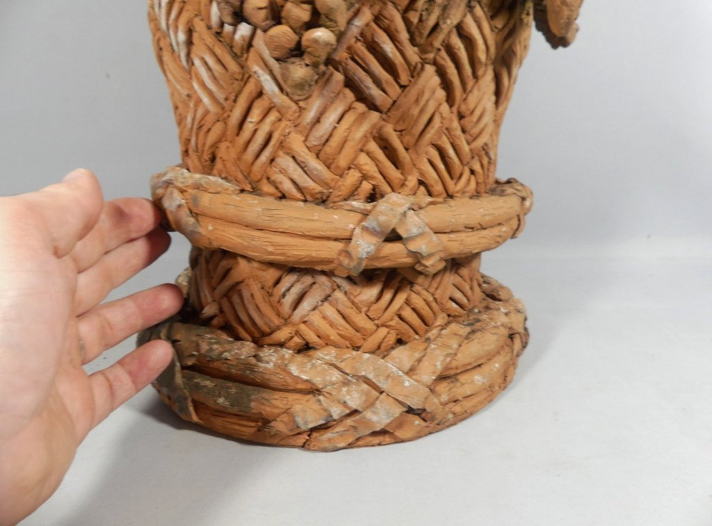 Ornement En Terre Cuite Corbeille De Fruits Et Fleurs Décoration De Jardin, époque Début XX ème-photo-4
