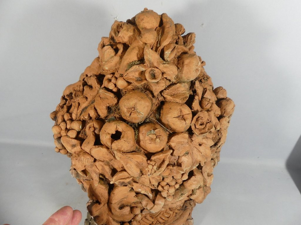 Ornement En Terre Cuite Corbeille De Fruits Et Fleurs Décoration De Jardin, époque Début XX ème-photo-4