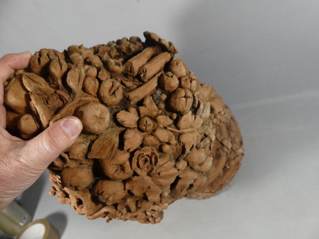 Ornement En Terre Cuite Corbeille De Fruits Et Fleurs Décoration De Jardin, époque Début XX ème-photo-5